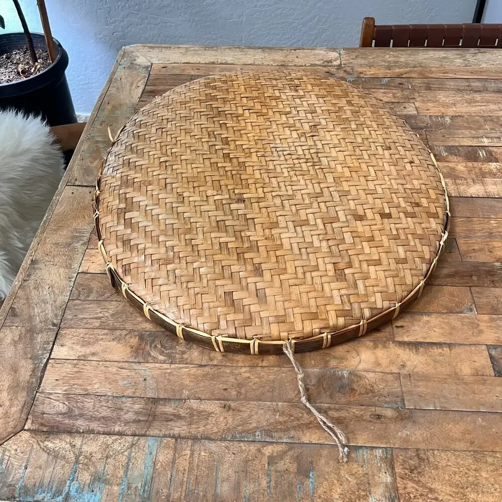 Traditional Handmade Woven Bamboo Rattan Tray Basket 23